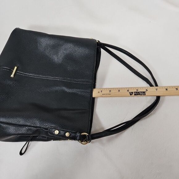 ANNE KLEIN  BLACK PEBBLE Faux LEATHER TOTE Goldtone 3Zip Sections  Medium Size - Picture 13 of 13